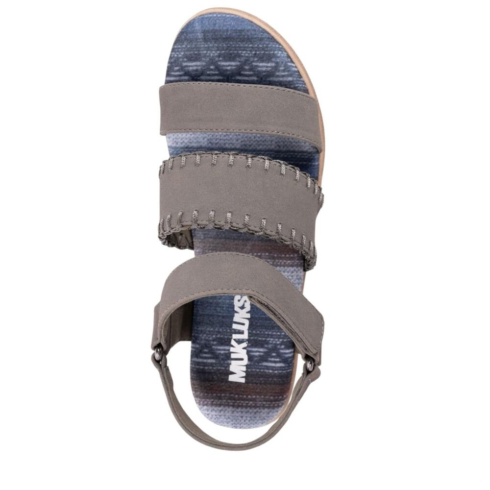Muk Luks Comfort Wedge Sandals Gray Size 8.5 Adjustable Casual Walking Sandals